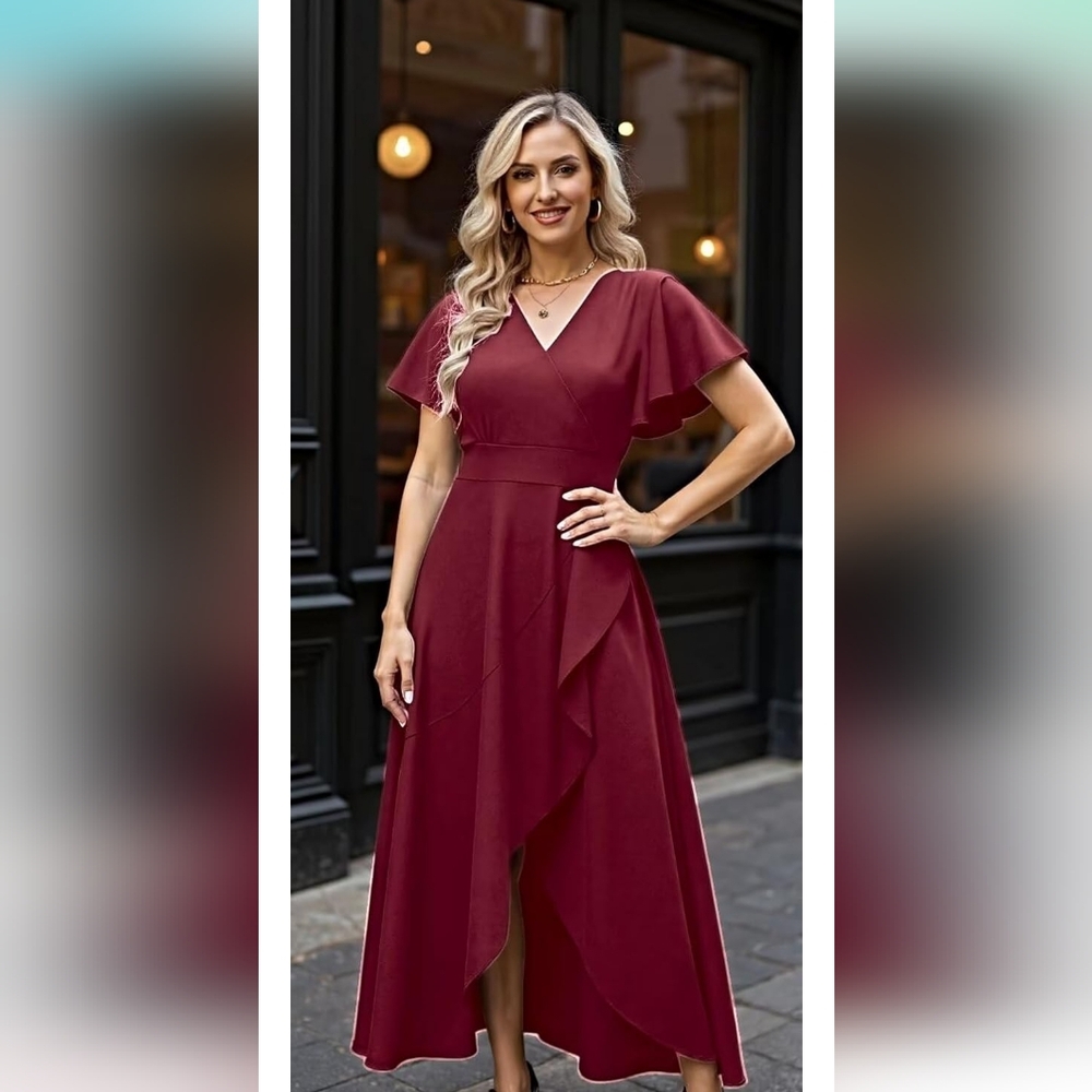 Prom Dress Flutter Sleeve Dress with Cascade